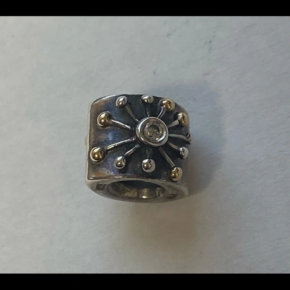 PANDORA DESERT STAR CHARM TWO TONE BEAD: SILVER WITH 14K GOLD #790188CZ - Picture 6 of 10